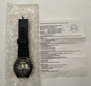 NOS 90s Black Digital Watch CHRONO ALARM WATCH SNOOZE ALARM AND HOURLY CHIME - Picture 1 of 7