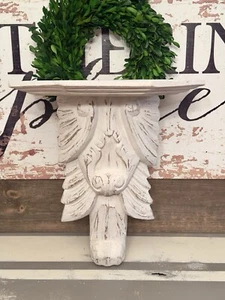 Ornately Scrolled Carved Wood White Distressed DecorativeWall Sconce/Shelf 14.5" - Picture 1 of 21