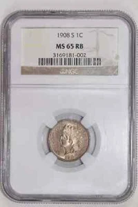 1908-S INDIAN HEAD CENT NGC MS65 RB - Picture 1 of 2