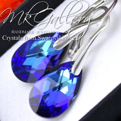 925 Silver Earrings made with Swarovski Crystals PEAR 16mm - HELIOTROPE - Image 1 of 4