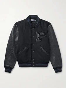 Chaqueta Universitaria Polo Ralph Lauren Negra Cuero/Lana Para Hombre Mediana Nueva Con Etiquetas - Imagen 1 de 4