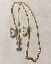 14k Yellow Gold Cz Necklace & Earrings Set Italy