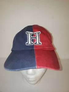 VINTAGE TOMMY HILFIGER FELTRO GRANDE H RICAMATO ROSSO BLU SPLIT FIBBIA ANTERIORE POSTERIORE - Foto 1 di 10