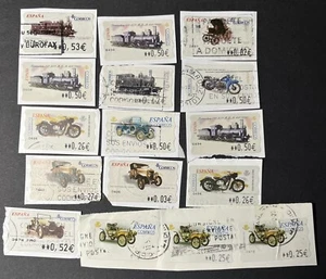 Spain - 1980’s Frama Label Vending Stamps - Antique Autos, Trains, & Motorcycles - Picture 1 of 3