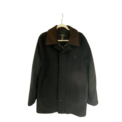 Tasso Elba Black Wool Blend Men's Coat With Brown Collar Size M Outdoor Casual - Image 1 of 4