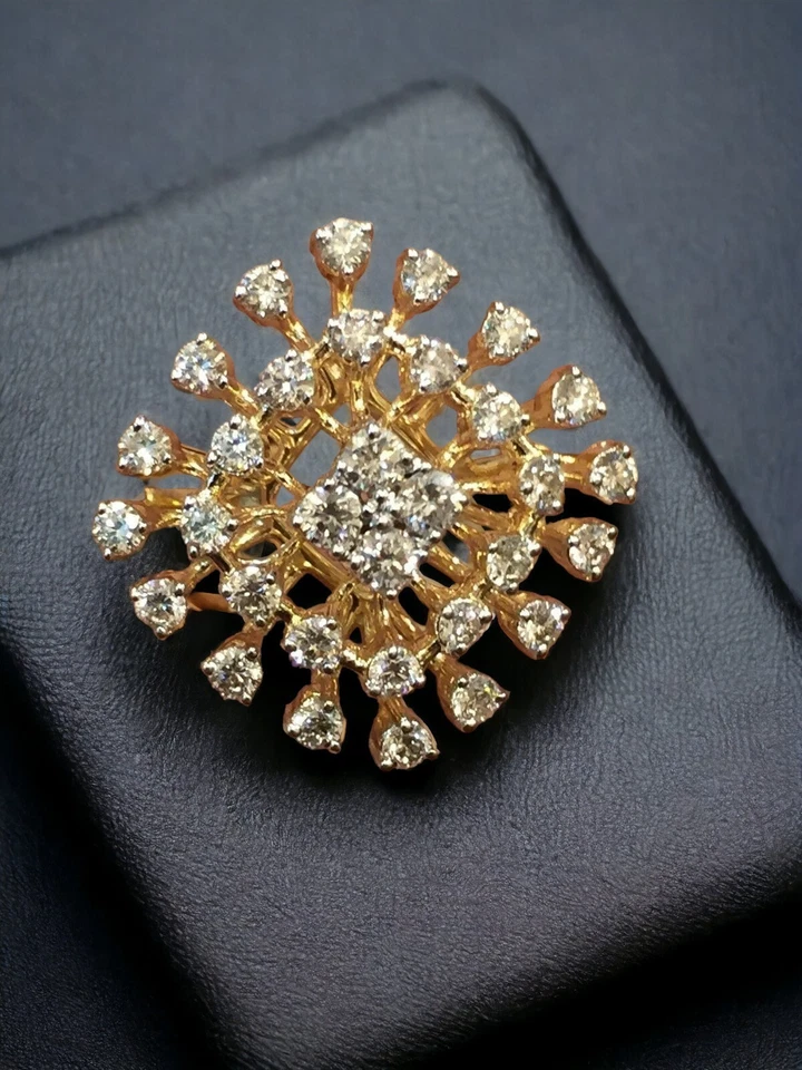 0,98 Cts Ronde Brillante Naturel Diamants Fiançailles Cluster Bague 18K Or jaune - Photo 1/4