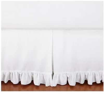 Falda de cama a medida de 3 lados blanca lisa 600 TC algodón esquina dividida parte inferior con volantes Foto 1 de 4