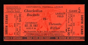 orig./Rare 1967 CONTINENTAL FOOTBALL LEAGUE *Full Ticket* Charleston vs Toronto - Picture 1 of 2