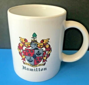 HAMILTON Surname Family Crest COAT of ARMS Coffee Tea Cup Mug Heraldry Genealogy - Picture 1 of 5