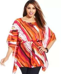 Suéter para mujer Debbie Morgan multicolor a rayas embellecido embellecido Poncho Plus 1X - Imagen 1 de 1