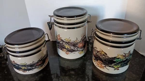 Set of 3 Mossy Oak Canisters By Bass Pro Shops, ceramic w/ air tight lids - Picture 1 of 10