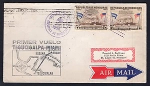 HONDURAS 1959 First Flight Cover Tegucigalpa - Mami USA. Label - Picture 1 of 2