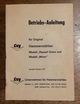 Mulini A Martelli Betriebs - Anleitung Für Original Hammermühlen Rasant Manuale - Imagen 1 de 4