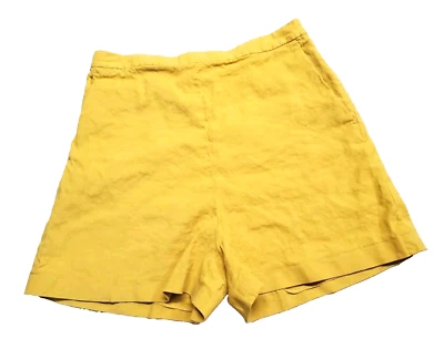 Pantalones Cortos Theory Mujer 8 Cintura Alta Mezcla de Lino Frente Plano Amarillo Mostaza Vacaciones Foto 1 de 4