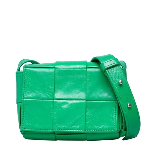 Borsa a tracolla Bottega Veneta verde pelle di agnello intrecciata cassetta mini universale