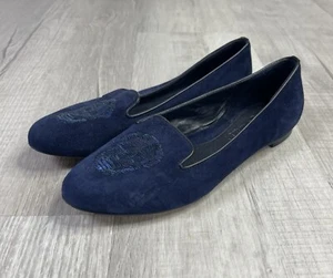 Alexander McQueen Blue Suede Loafers w/Sequin Skull Detail Size 36 US 5.5 (B) - Picture 1 of 7