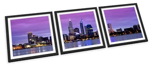 Perth City Skyline Australia FRAMED ART PRINTS SET Picture Poster Square - Picture 1 of 5