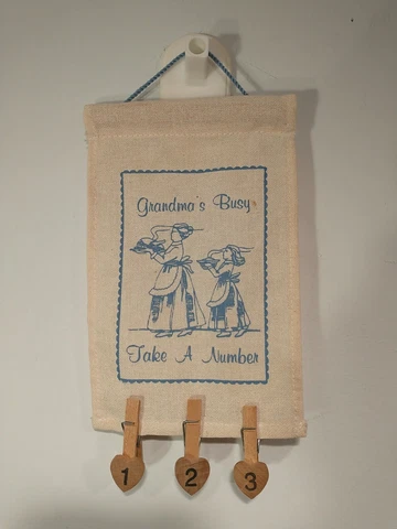Vtg Fabric 8" x 5" Wall Decor "Grandma's Busy Take A Number" Cover