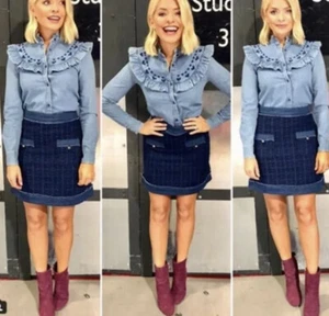 Kate Spade Denim Tweed Lined Blue Skirt Sz.00 Broome Street indigomlt NWOT - Picture 1 of 14
