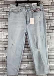 NWT LC Lauren Conrad Cropped Super High-Rise Jeans Size 12 Raw Hem Boho - Picture 1 of 7