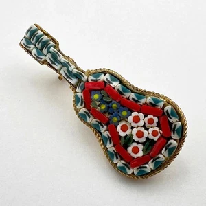 VINTAGE / ANTIQUE ITALIAN MICRO MOSAIC GUITAR BROOCH - Picture 1 of 3