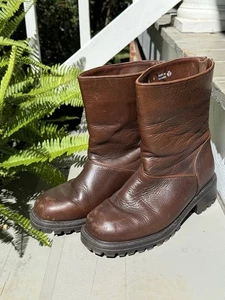 LL Bean Wmns Leather Back Zip Boots Sz 8 Made In Canada Fleece Lined Heavy Sole - Picture 1 of 10