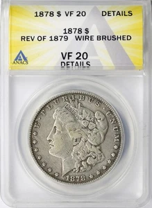 1878 Rev de 1879 $1 dólar Morgan ANACS VF20 detalles alambre cepillado - Imagen 1 de 4