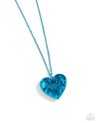 Paparazzi Valentines View - Blue - Electric Blue Hue - Airy Heart - Necklace & E Foto 1 de 3