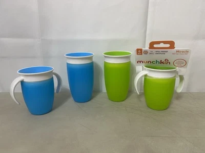 Munchkin Miracle 360° Toddler Sippy Cups 7-10 Oz. Blue/Green Handles Lot Of 4 - Image 1 of 4