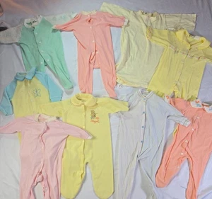 Vintage Kleinkind Schlafanzug 9 Größe NB-12M Ganzkörperkleid rosa gelb blau weiß Druckknopf - Bild 1 von 22