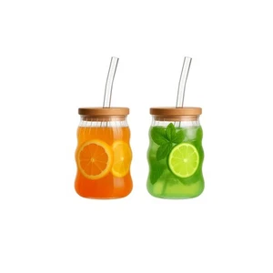 ROY 2er Set Trinkgläser 450ml – Cocktailgläser mit Bambusdeckel & Strohhalm - Bild 1 von 5