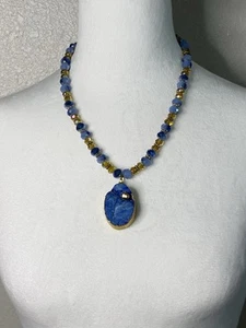 Blue Crystal Tear Drop Pendant Necklace Stone Bead Charm Necklace Women Jewelry - Picture 1 of 17