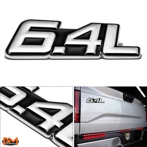 "6.4L" Polished Metal 3D Decal Silver&Black Emblem For Freightliner/Dodge/Ram - Picture 1 of 2