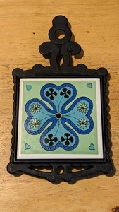 Vintage 70er - 80er Jahre Keramik Untersetzer / Dekor Taiwan Kleeblatt blau / grün Midcentury - Bild 1 von 10