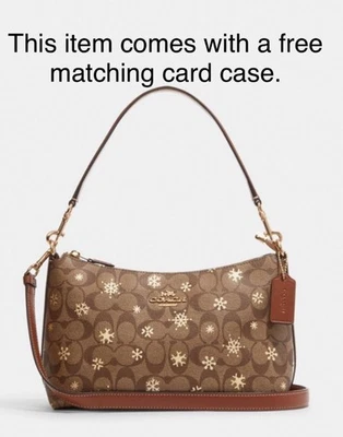 NWT COACH Clara Shoulder Bag In Signature Canvas Snowflake Print& Free Card Case - Image 1 of 4