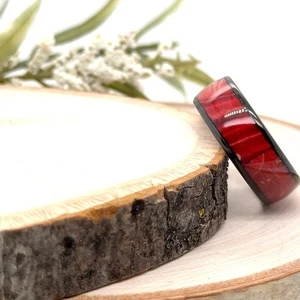 8mm Red Tungsten Ring Unisex Fire Red Resin Inlay Scratch-Resistant Wedding Band - Picture 1 of 4