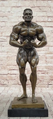 BRONZE STATUE MALE INTEREST BODY BUILDER MUSCULAR ART DECO FIGURINE ARTWORK GIFT - Image 1 of 4