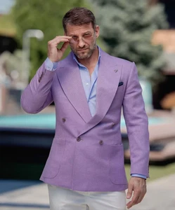 Men Purple Suits Wide Peak Lapel Business Formal Party Wedding Men Tuxedos - Picture 1 of 18