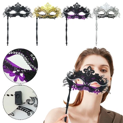 Venezianische Augenmaske mit Stab Damen Oper Maske Ball Spitze Fasching neu~ - Bild 1 von 4