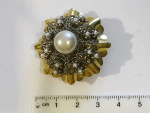 Antiguo broche de perlas con gran perla de cabujón, vintage - Imagen 1 de 2