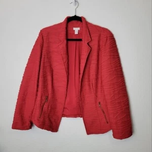 Chico's Sz Large Red Textured Open Front Blazer Jacket Pockets Holiday Christmas - Picture 1 of 9
