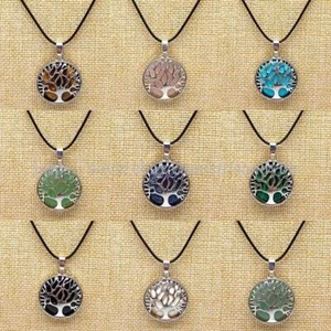 15 necklaces wholesale reiki chakra natural gemstone tree of life pendant - Picture 1 of 12