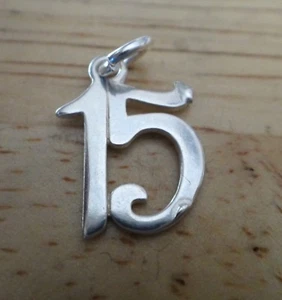 Sterling Silver 14x10mm Whimsical Number 15 Birthday Anniversary Charm - Picture 1 of 4