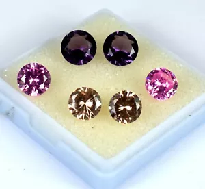 Natürliche 6 Stck. Granat, Amethyst & rosa Saphir 17,15 kt runde Edelsteine Posten zertifiziert - Bild 1 von 8