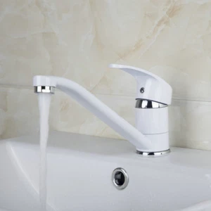 Grifos lavabo de pintura blanca giratorios para baño cubierta de latón grifos mezcladores montados - Imagen 1 de 11