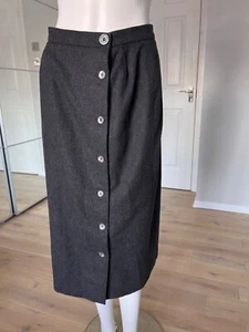 JAEGER Women Grey Skirt Size 12 Wool Blend Knee Length Lined Button Down - Picture 1 of 12