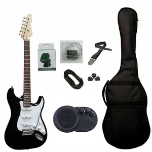 Chitarra Elettrica Stratocaster Nera Kit Amplificatore Set Completo e Accessori - Foto 1 di 1