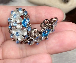 2 hole slider beads for Jewelry Making Blue Flowers set 6 1.25" - Picture 1 of 6