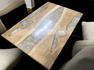 Epoxy Resin Center Sofa Dining Table Top Handmade Kitchen Slab Live Edge Wood De - Image 1 of 4