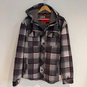 O'Neill Men Gray Plaid Fleece Lined Long Sleeve Button Up Hooded Jacket Size L - Picture 1 of 6